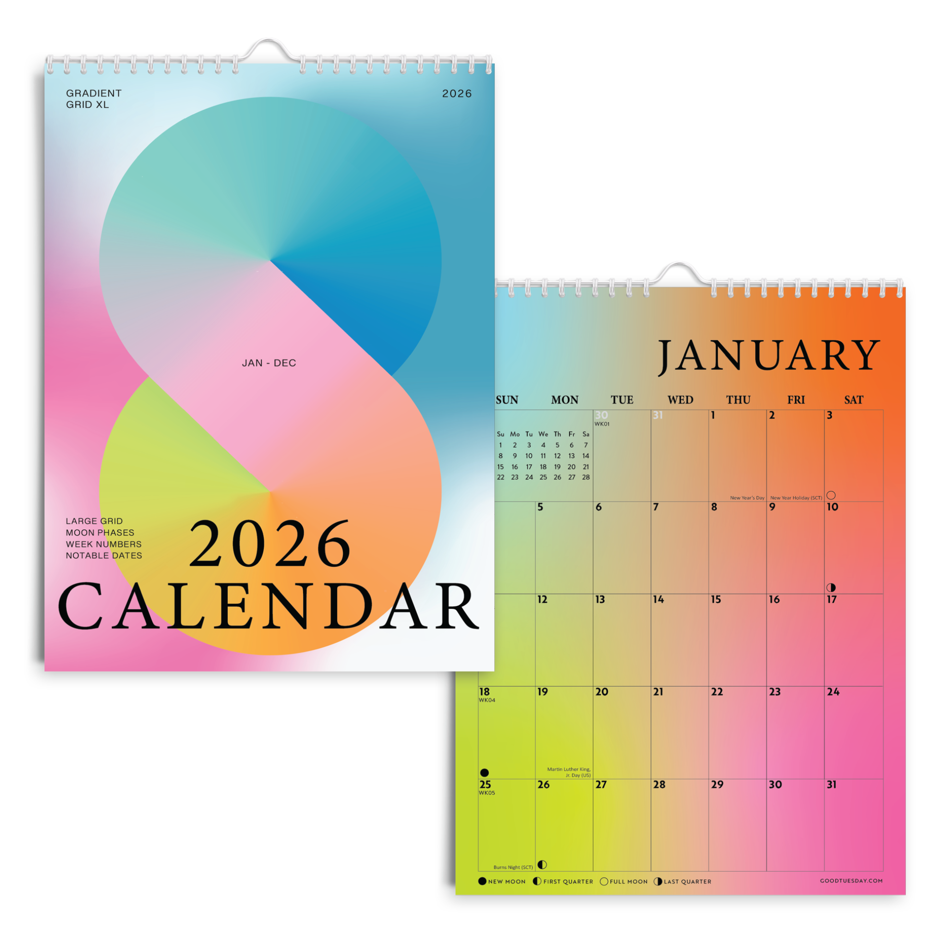 2026 Wirebound Calendar - Gradient Grid