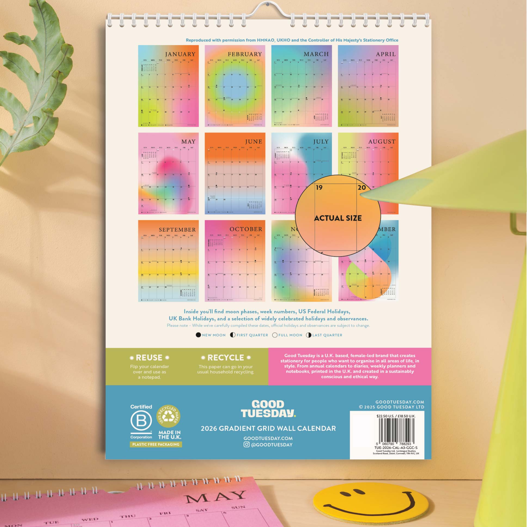 Calendar Ombre colourful gradient 2026