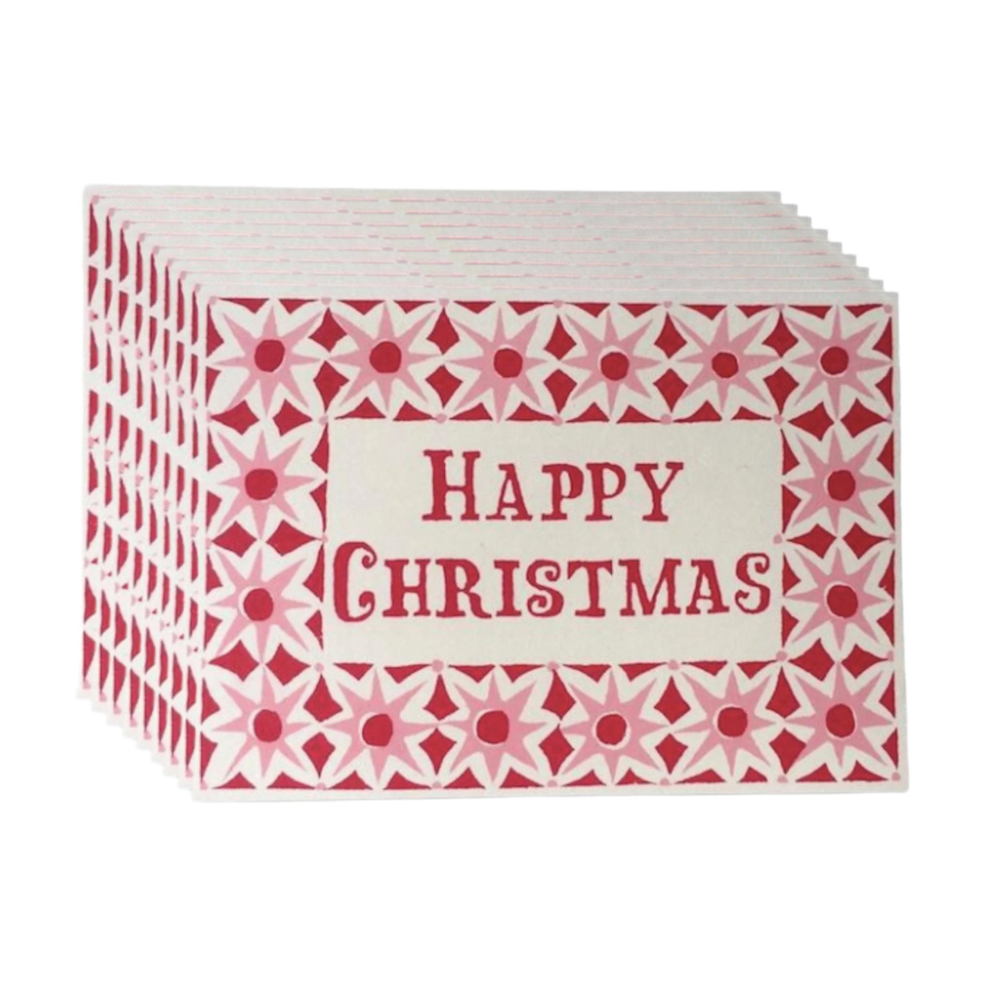 set of 10 pink star design cards