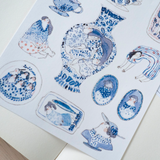Illustrated blue sticker sheet 