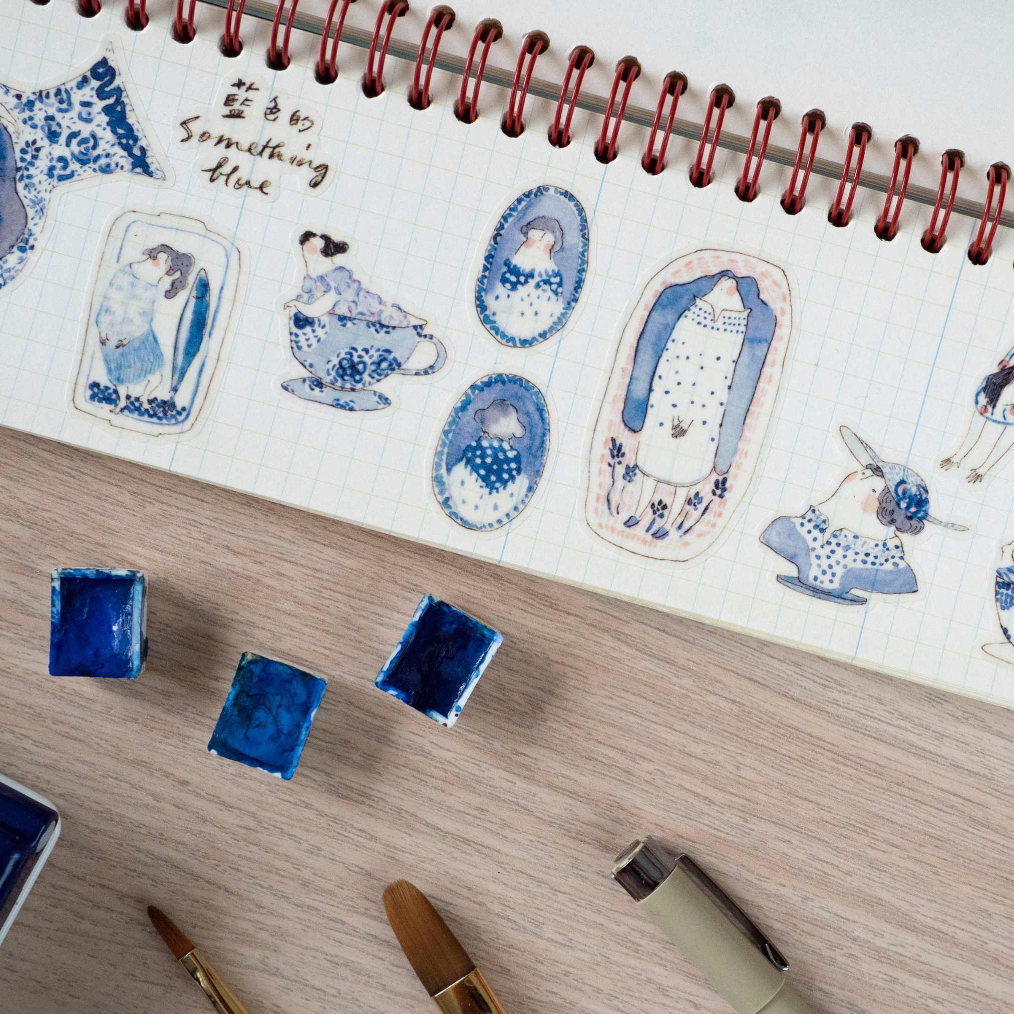 Illustrated blue sticker sheet 