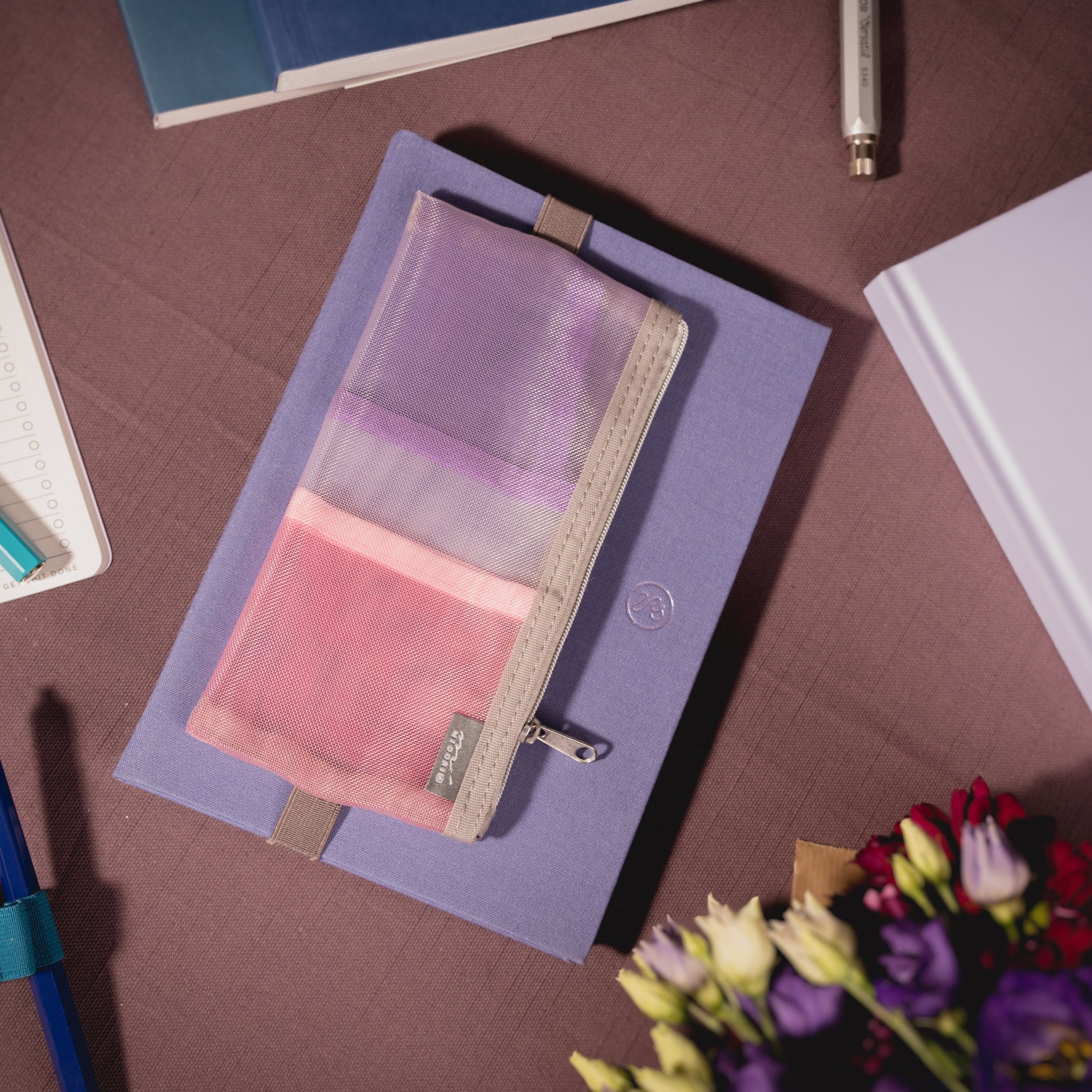 trendy elastic purple pencil case 