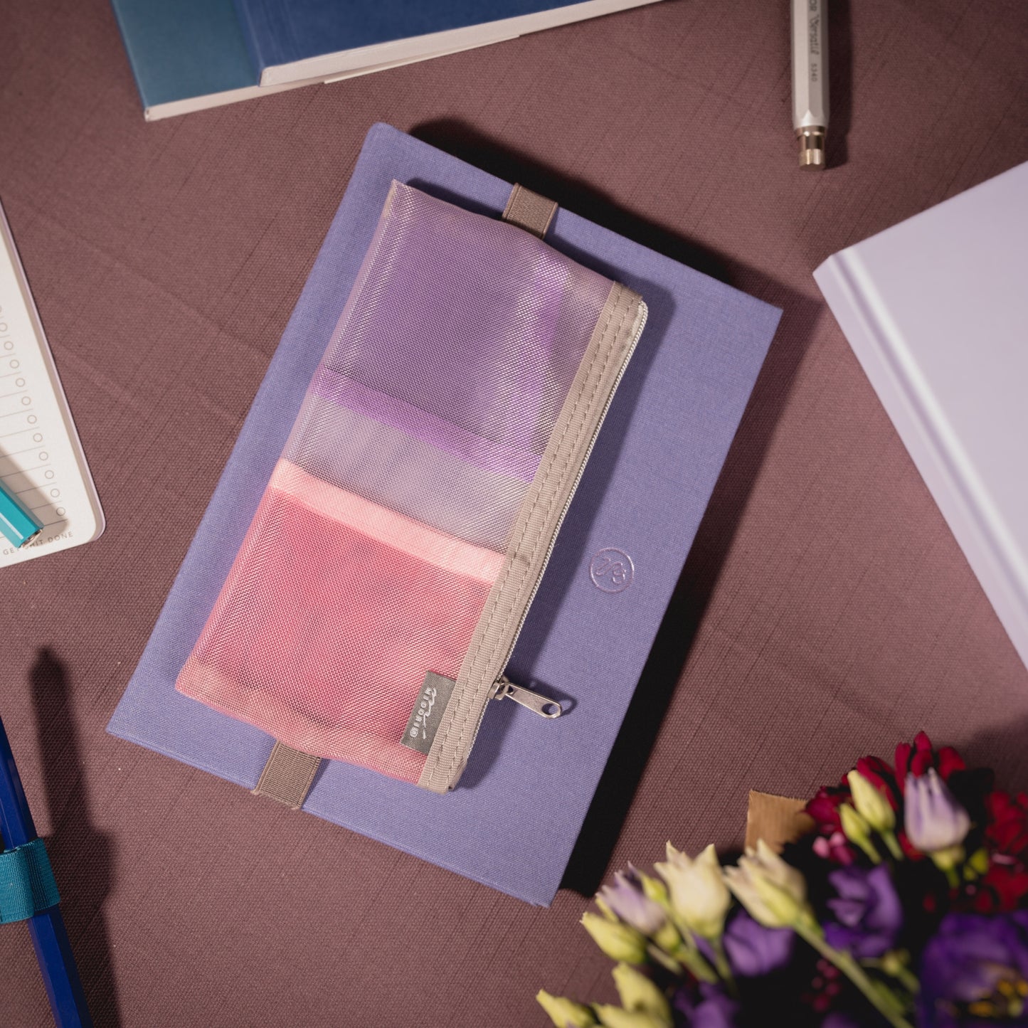 trendy elastic purple pencil case 