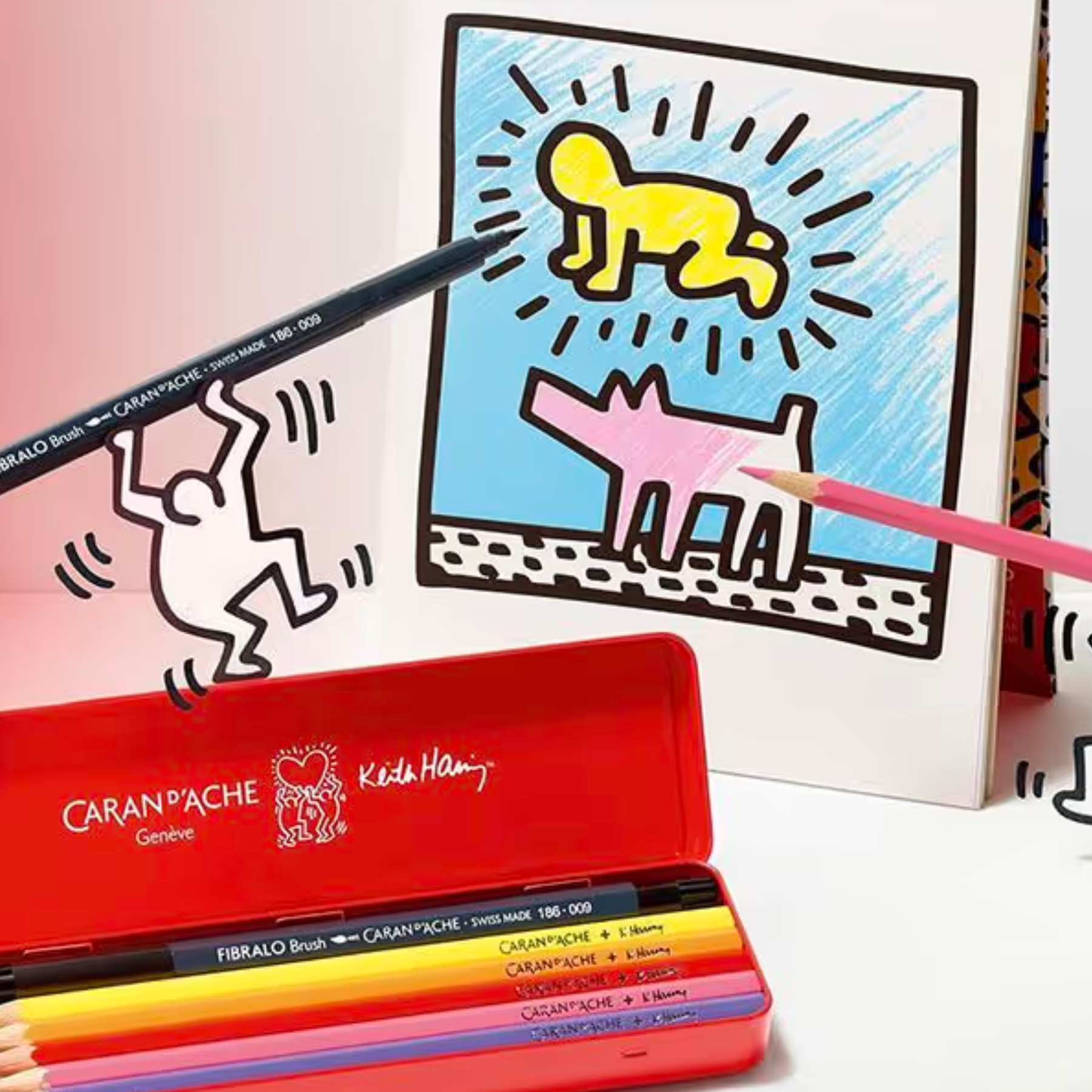 Caran d'ache keith haring colouring pencil set in metal gift tin