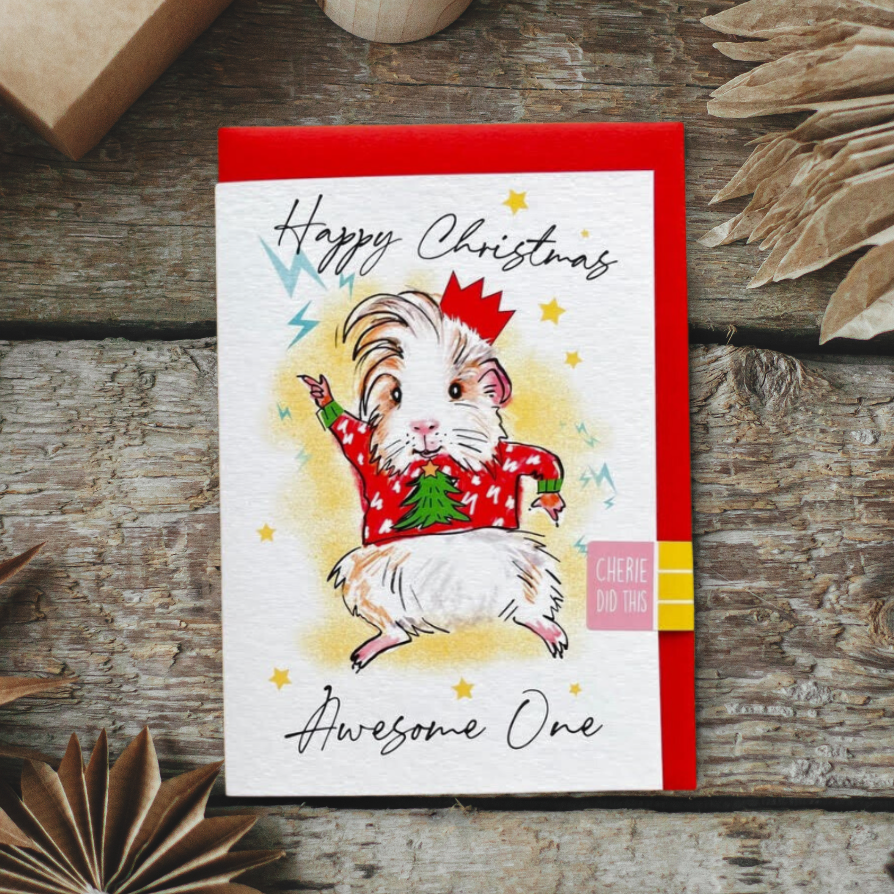 christmas card with guinea pig