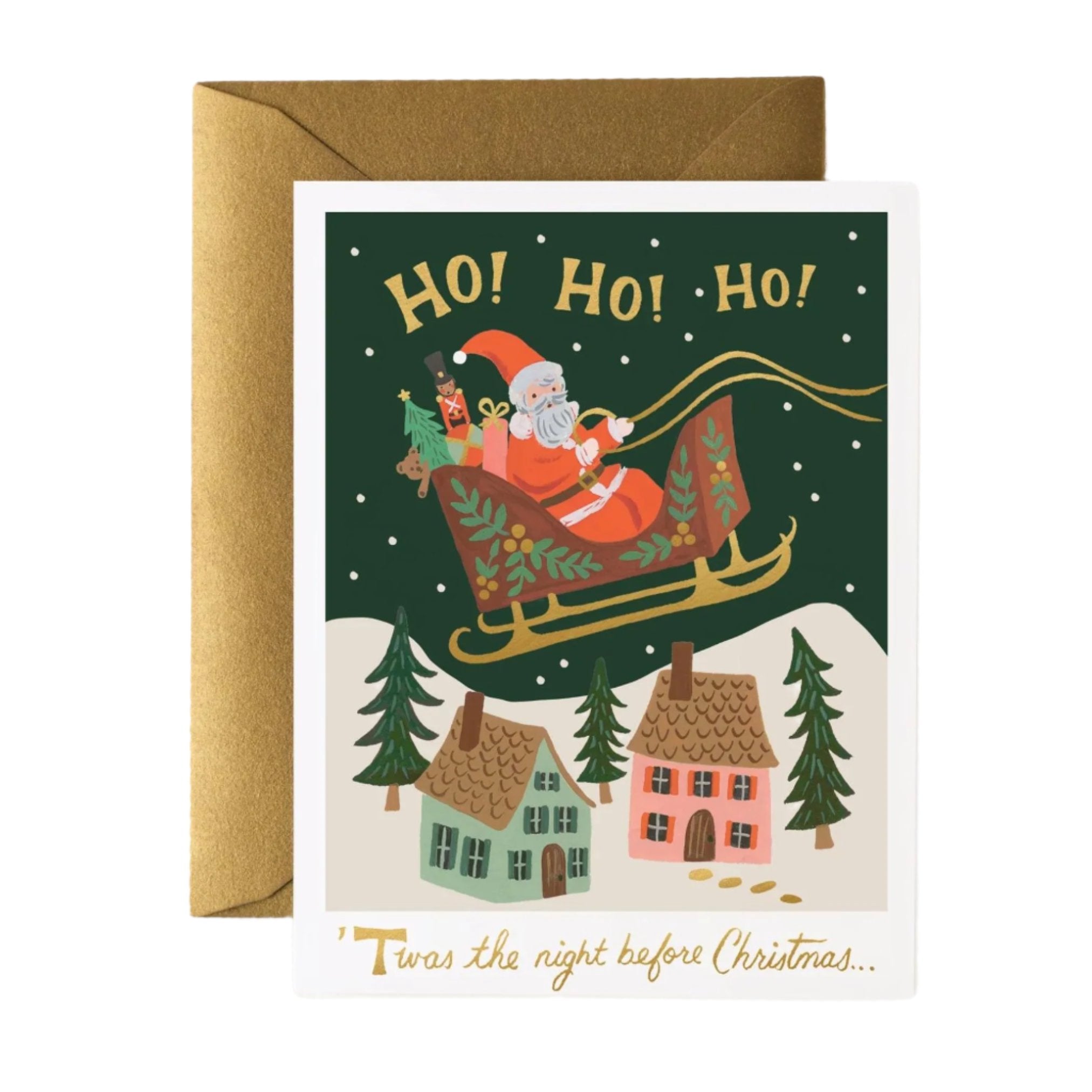 ho ho ho Christmas card gold envelope
