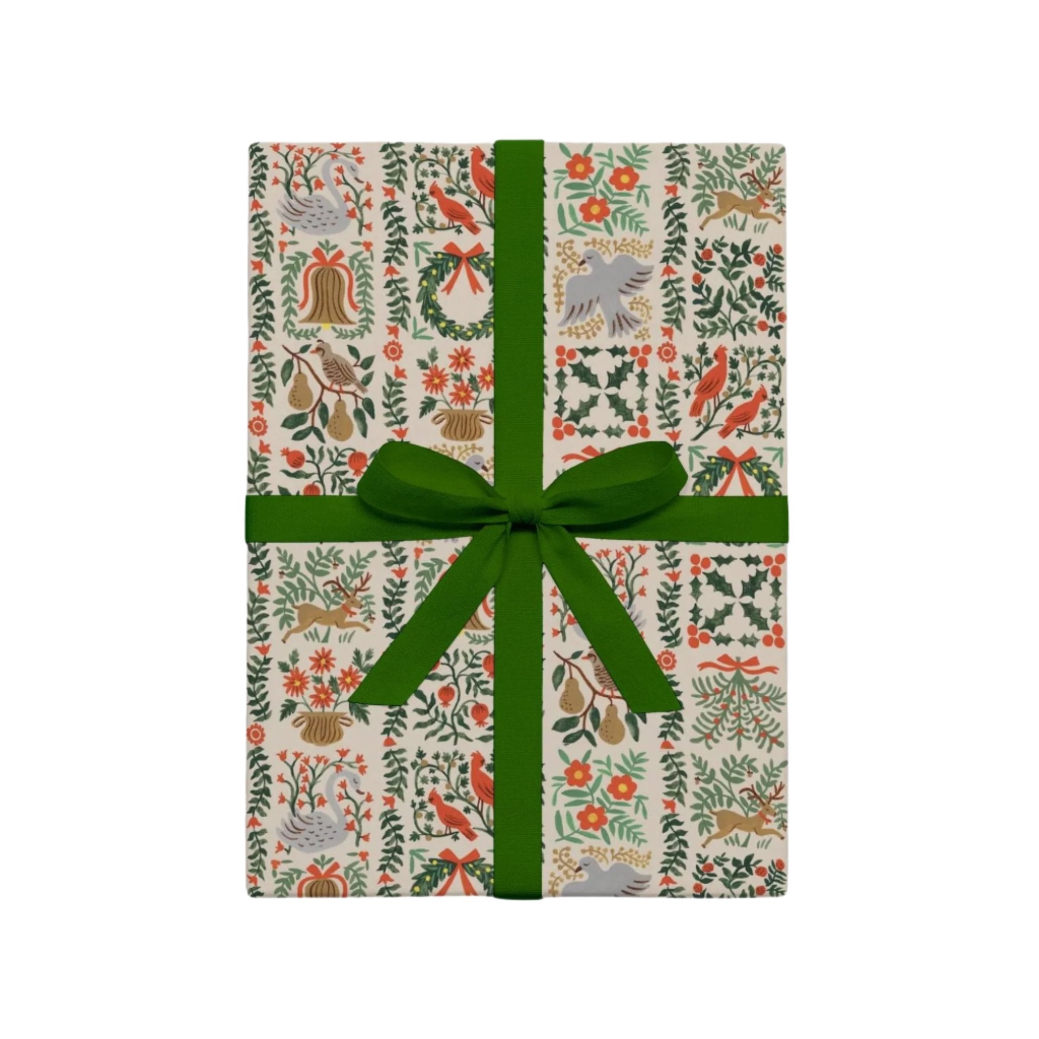Christmas wrapping paper green ribbon
