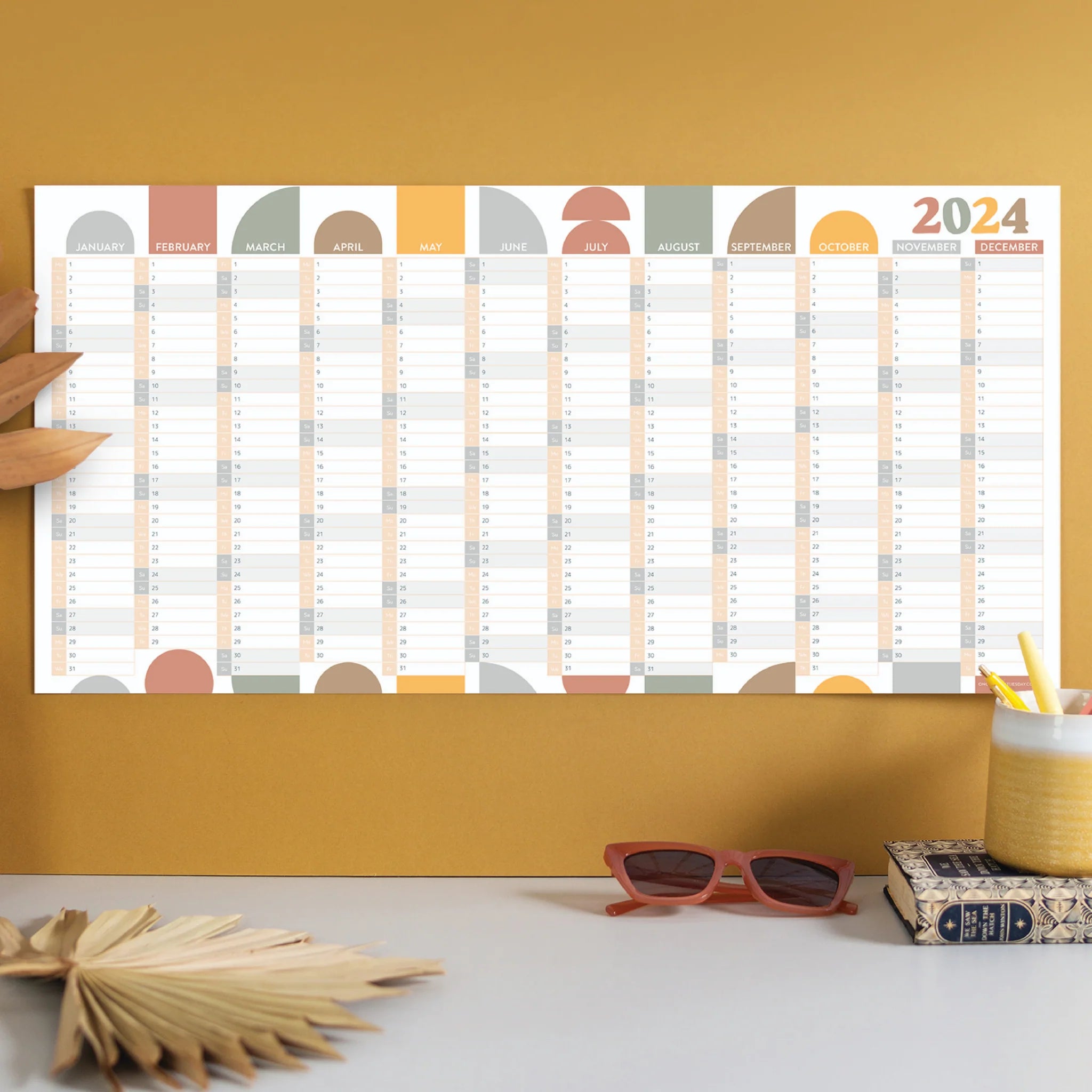 Compact landscape yearly wall planner 2024