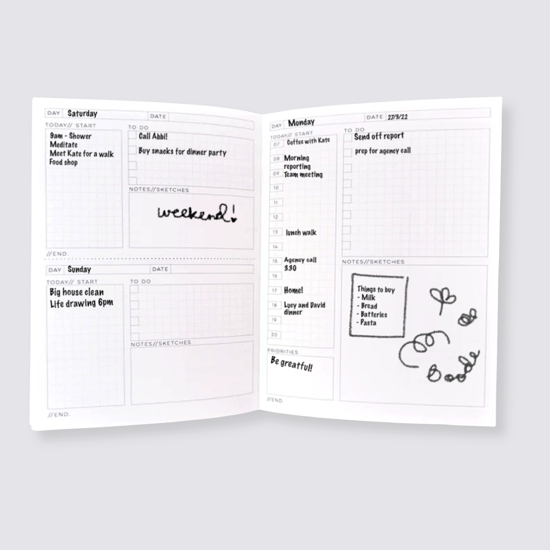 Undated daily planner layout