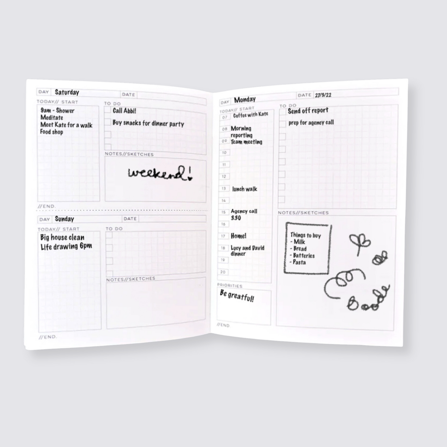 Undated daily planner layout