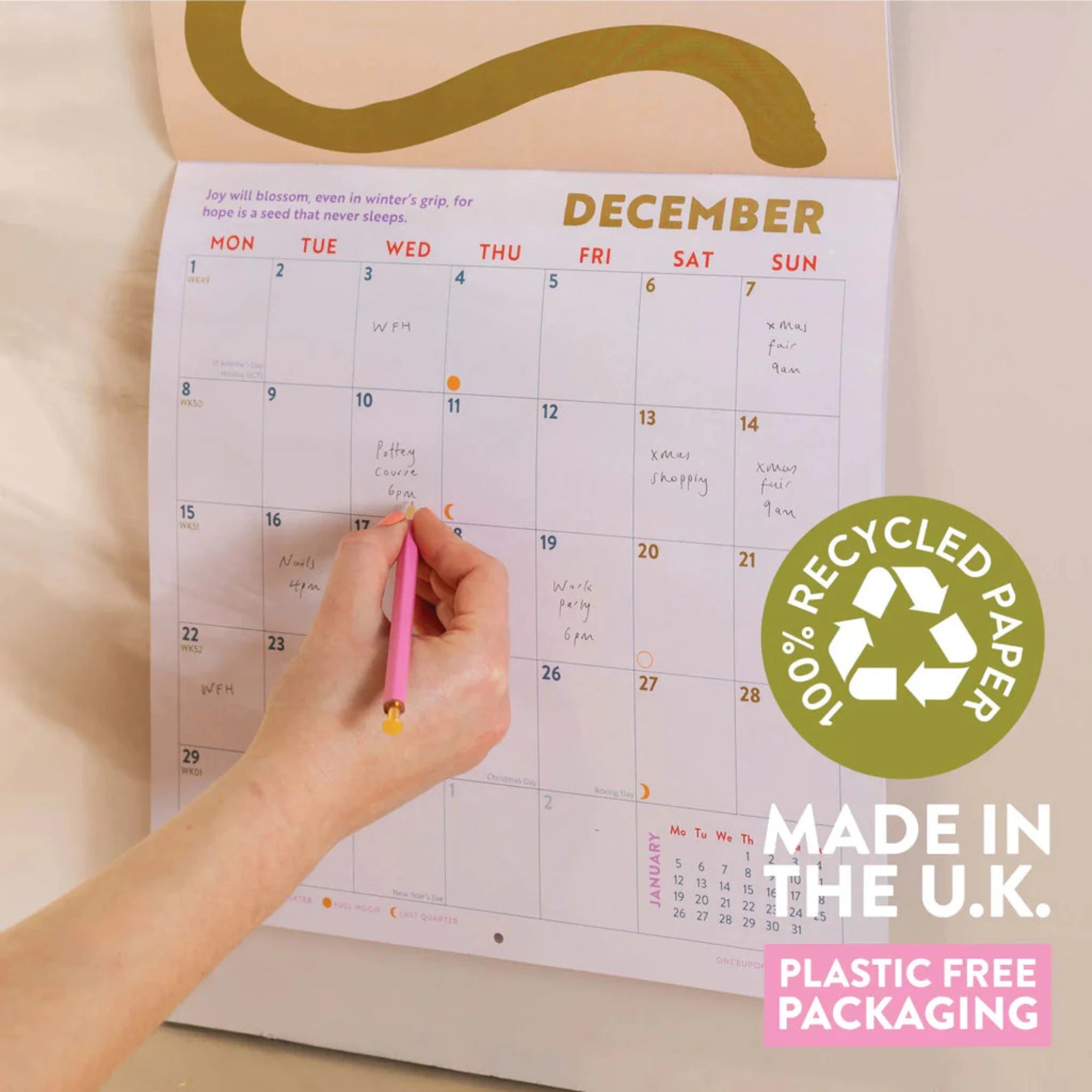 recycled paper large wall calendar