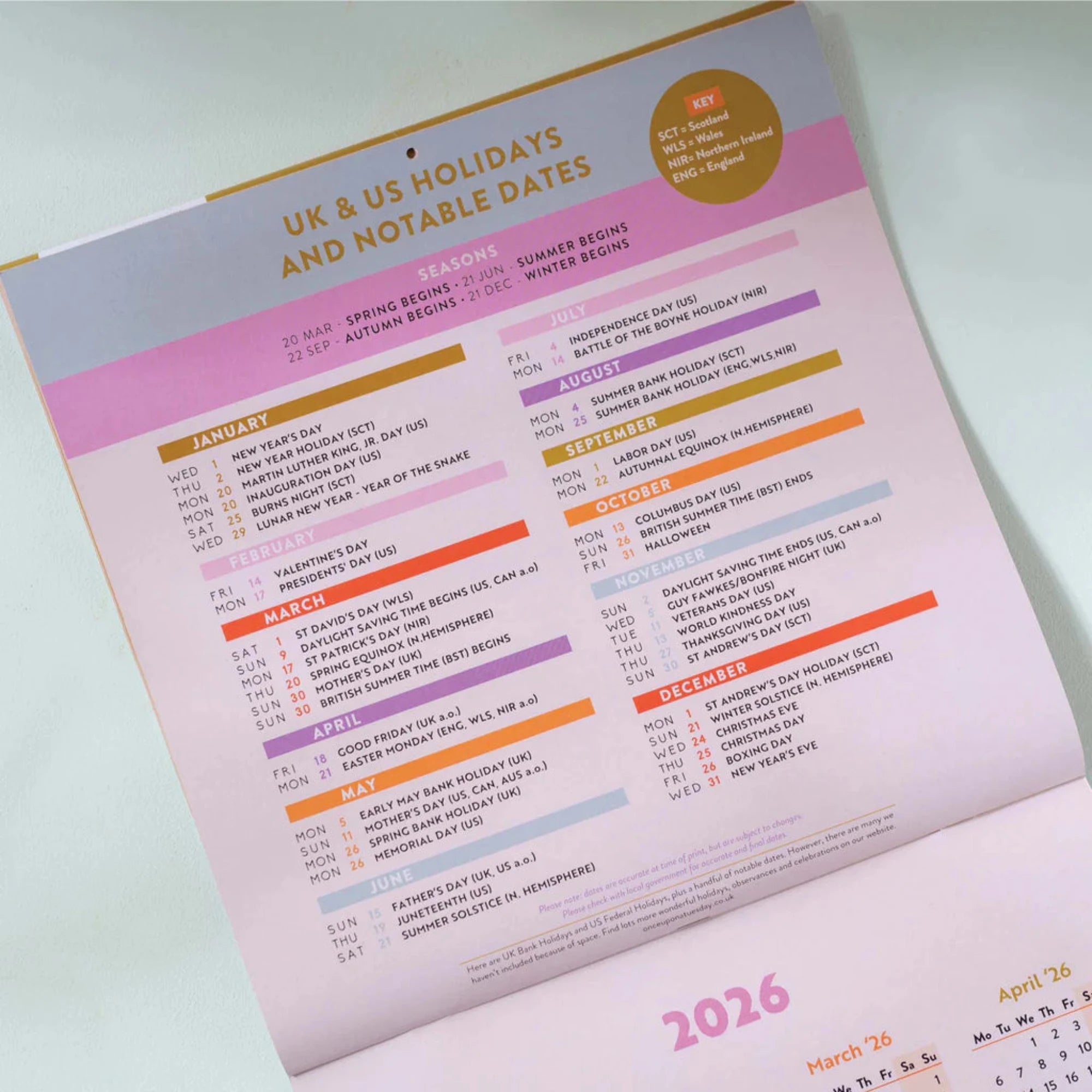 2025 wall calendar holiday dates 