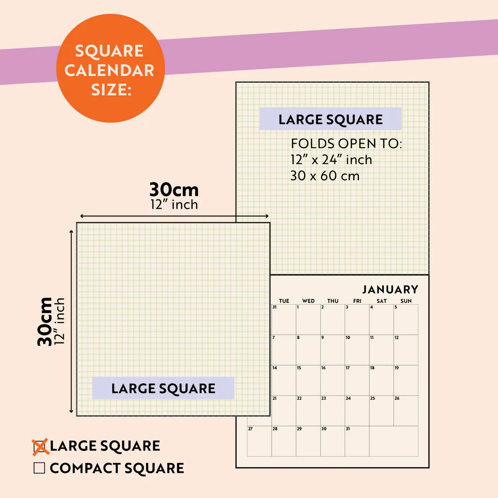 sizing guide large square calendar 2025