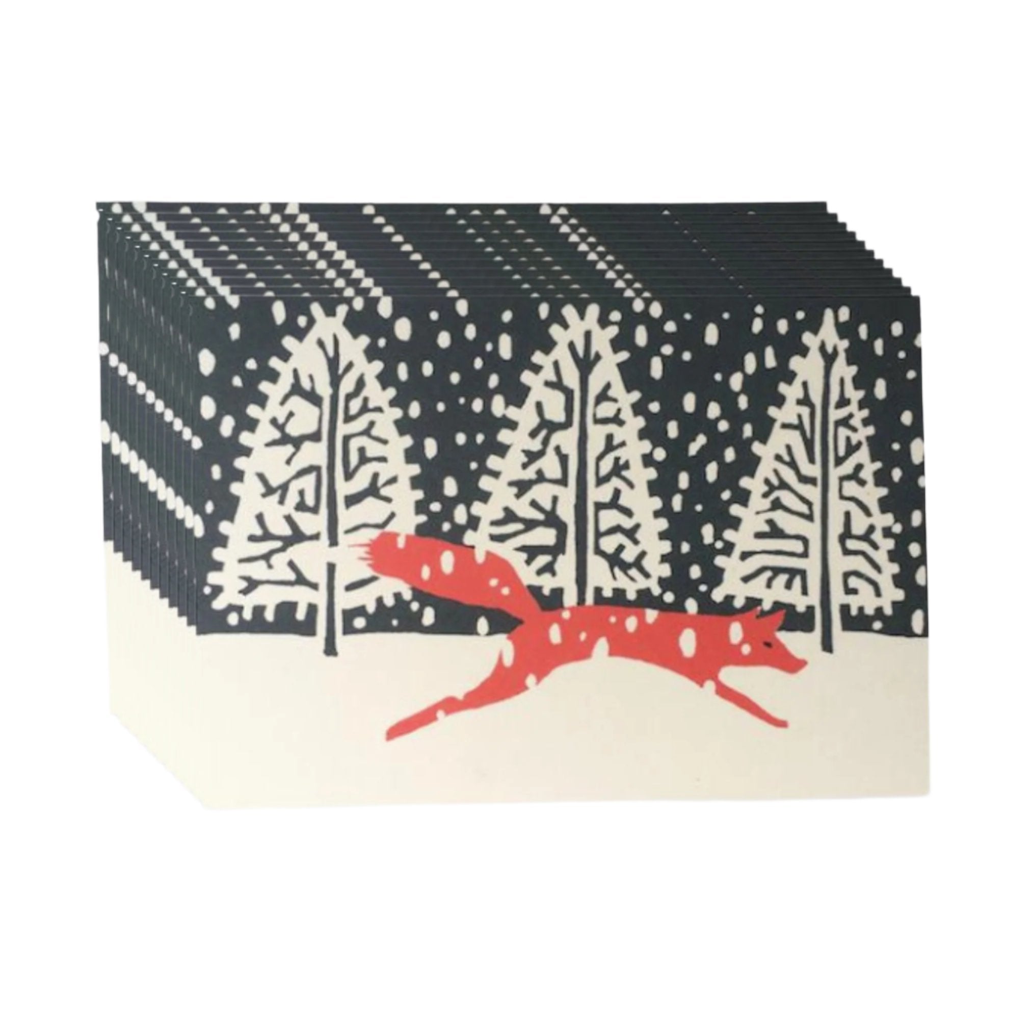 pack of 10 fox running through snow cards