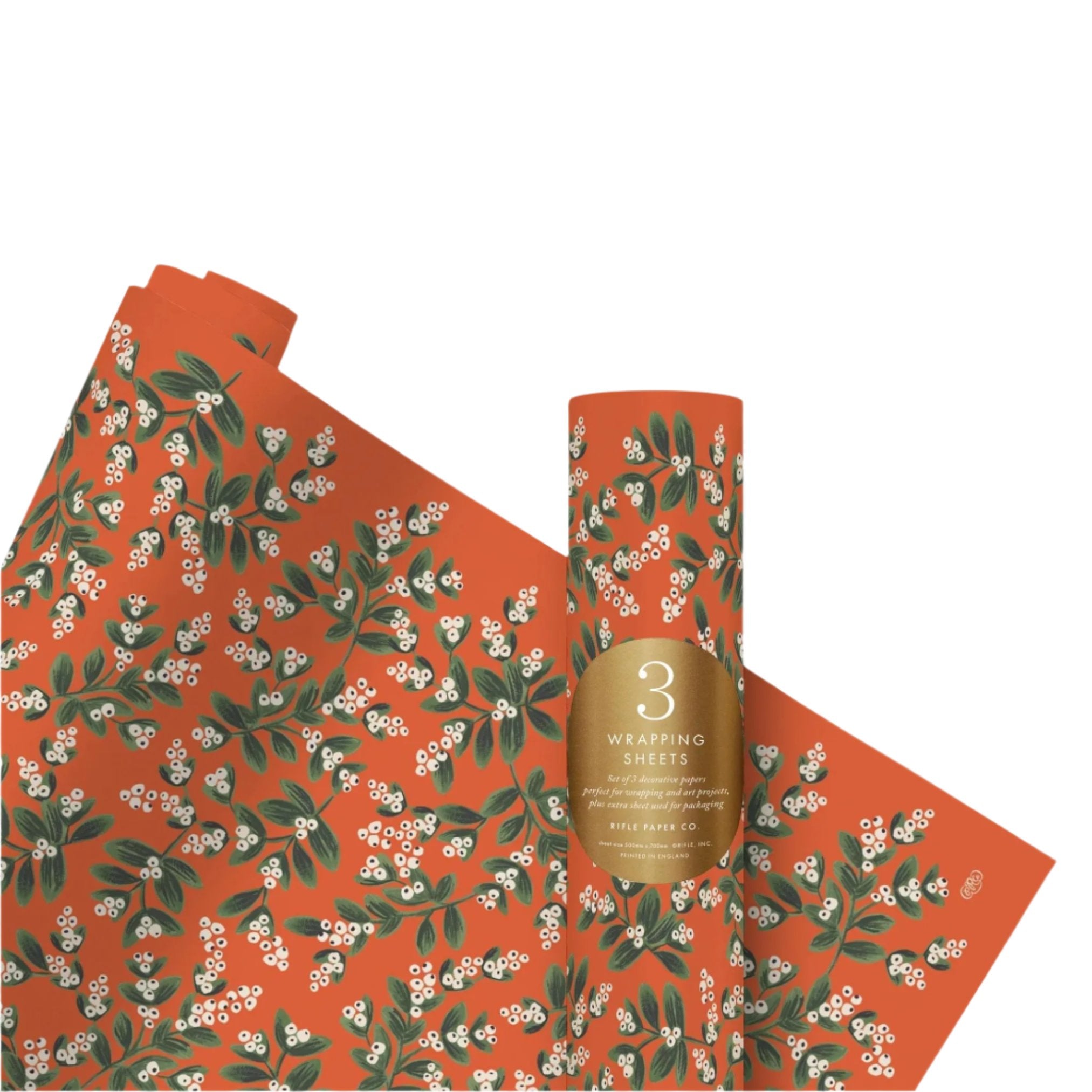 red wrapping paper mistletoe design