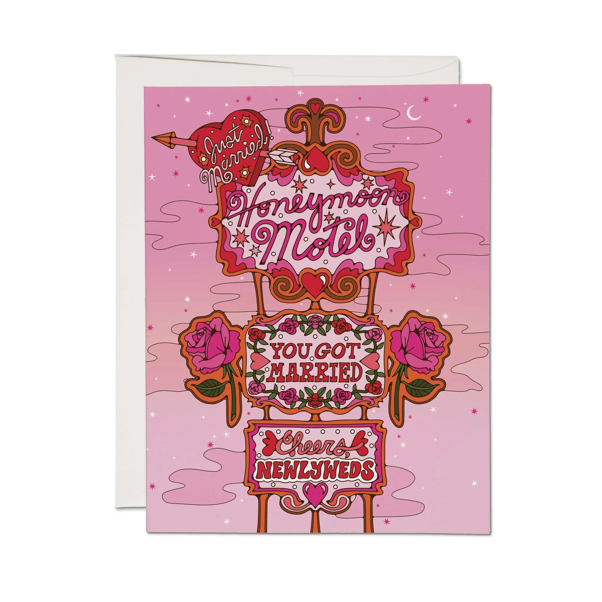honeymoon motel newly wed wedding card