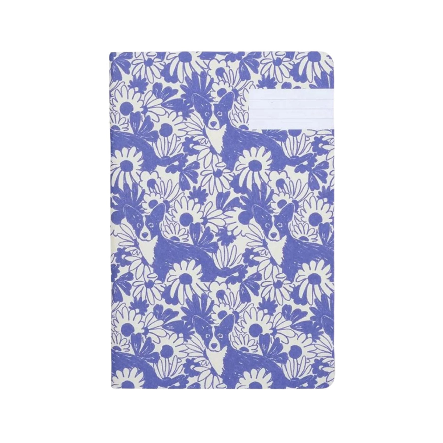 Illustrated blue notebook with dogs