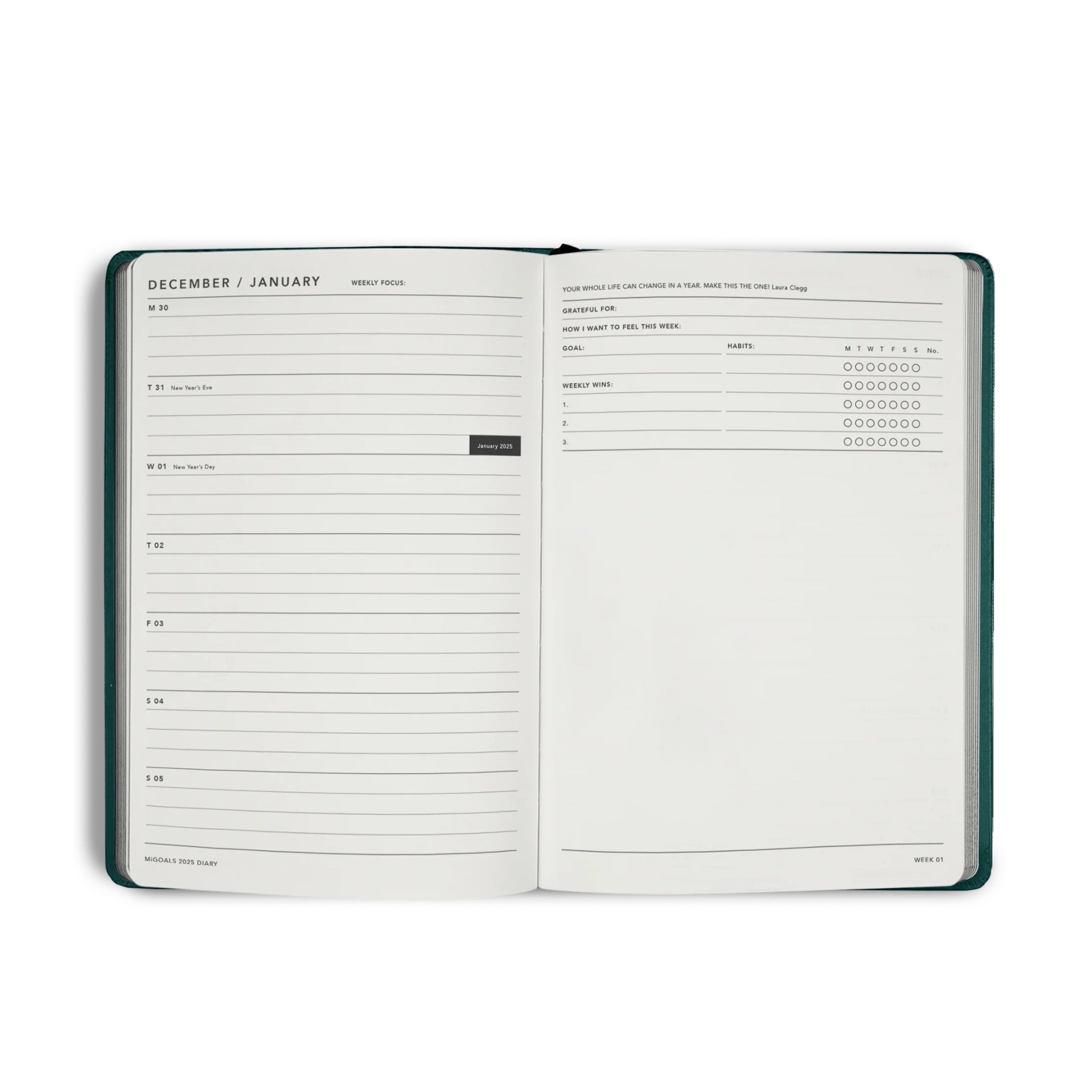2025 A5 Weekly Notes Diary - Black