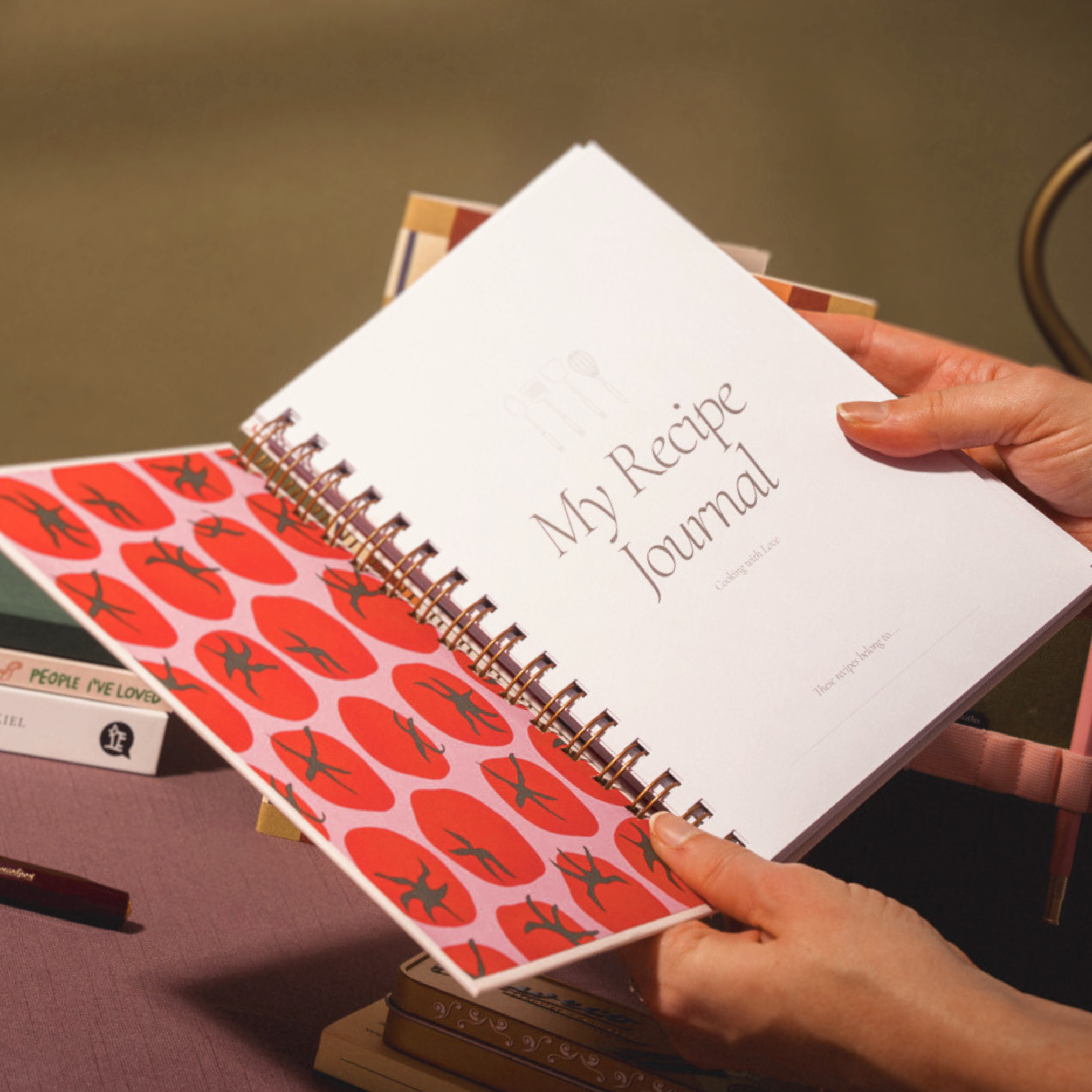 Recipe Journal Open with tomato print