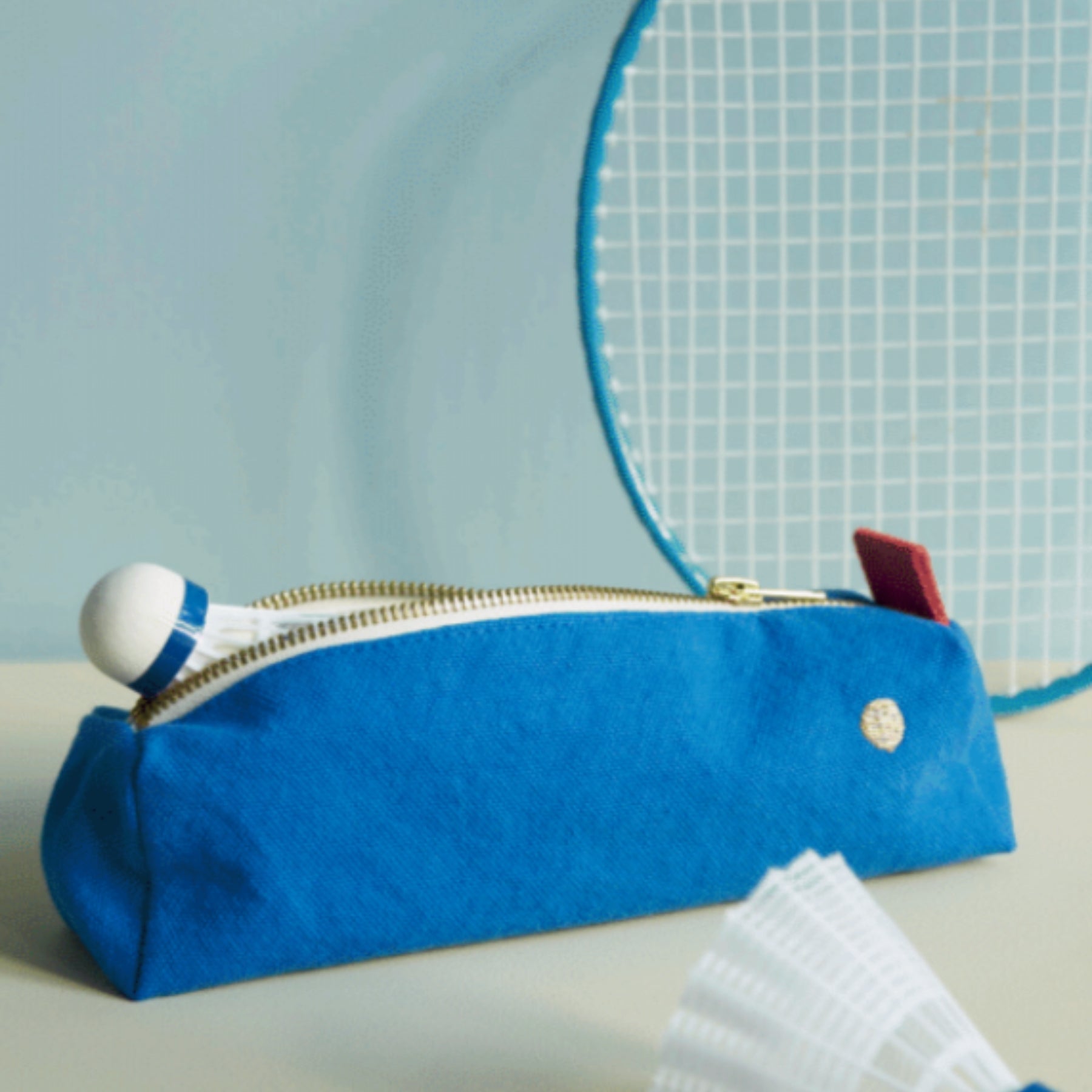 blue pen case organic cotton