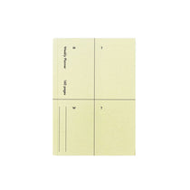 A buttermilk yellow pocket-sized planner with days of the week on each page, including a removable pocket as a page marker and a smooth cover.