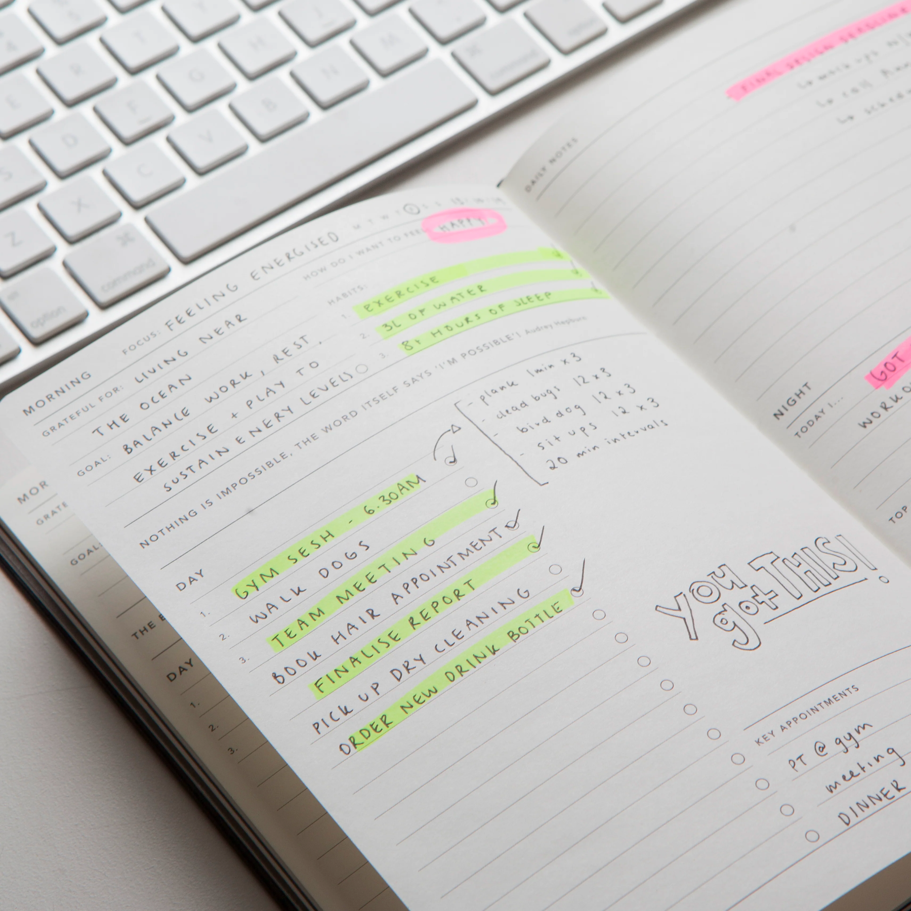 diary to help with goals on desk