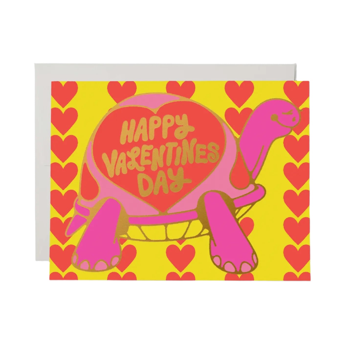 Retro Turtle Happy Valentines Day Card with a bright coloured illustration