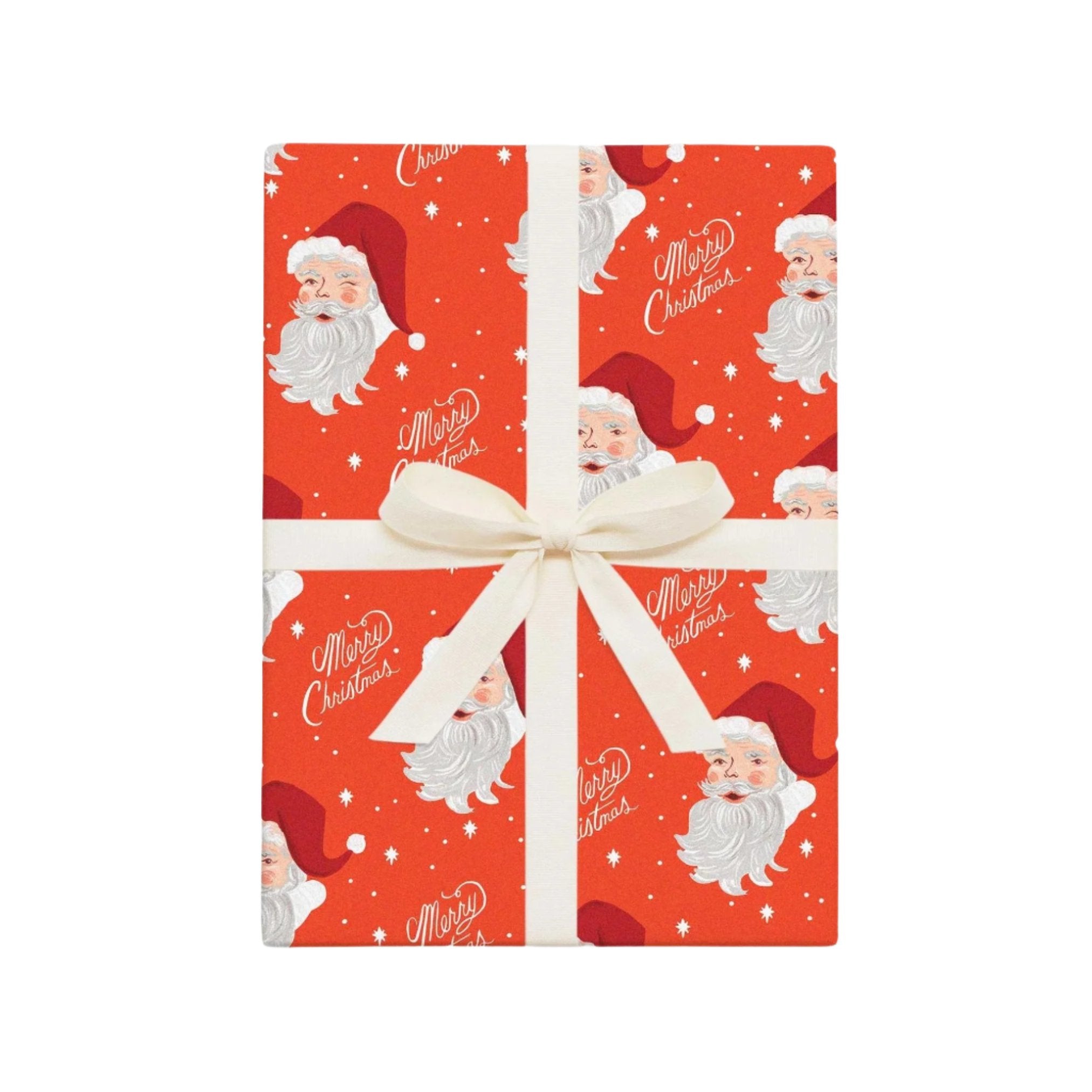 red Merry Christmas wrapping paper white ribbon