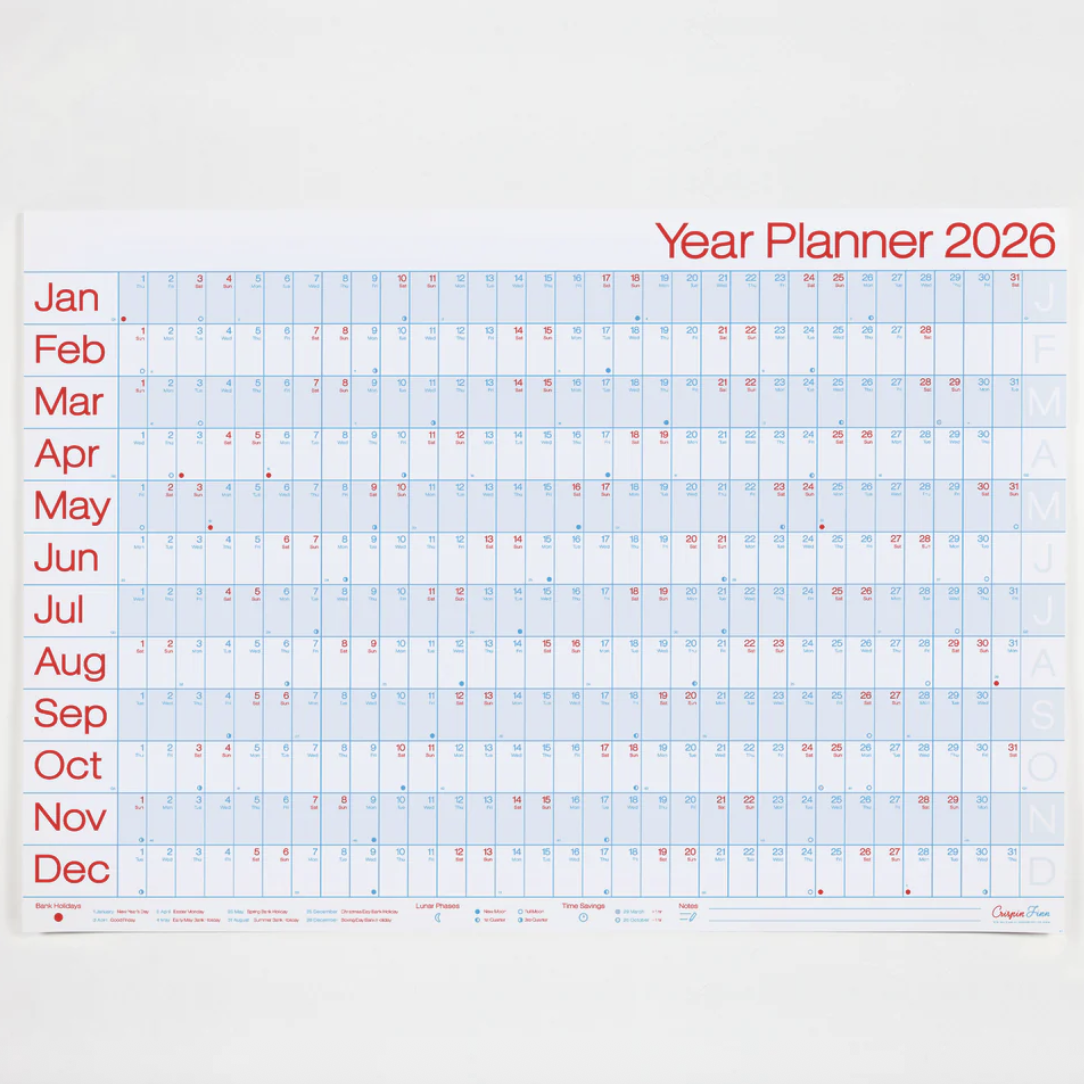 Yearly planner for 2026 with a white background