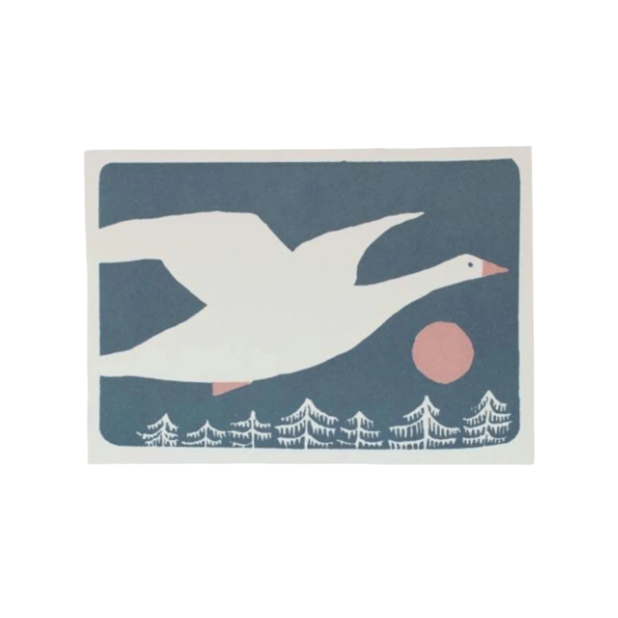 goose flying over snowy scene card