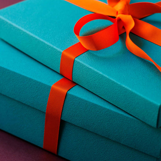 Small Gift Box - Teal with orange ribbon
