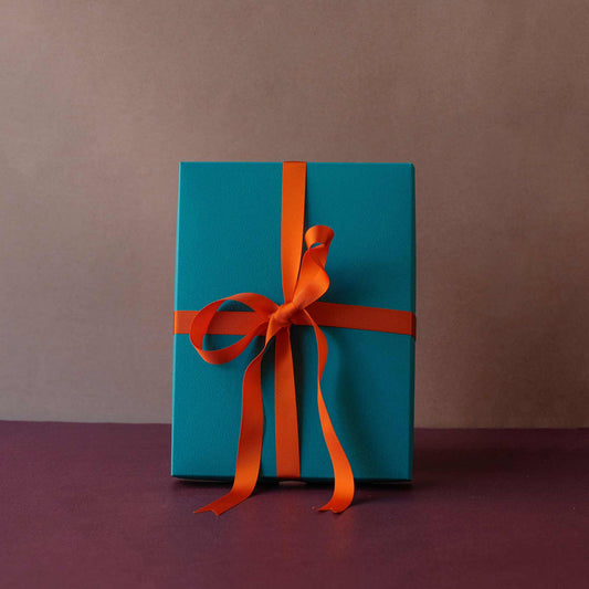 Small Gift Box - Teal with orange ribbon