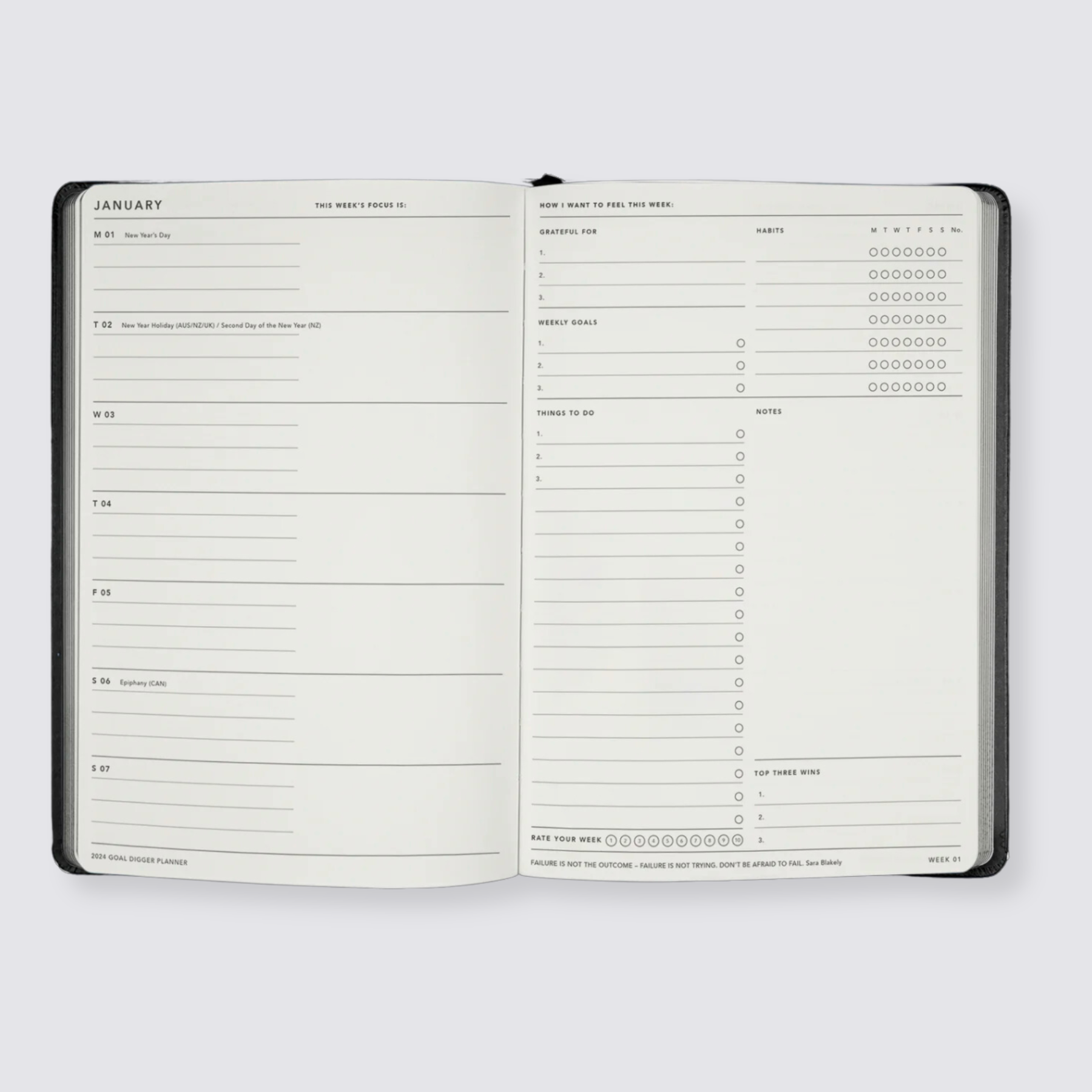 Blue 2024 weekly goal planner diary