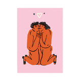 Pink Illustrated Two Lovers Card