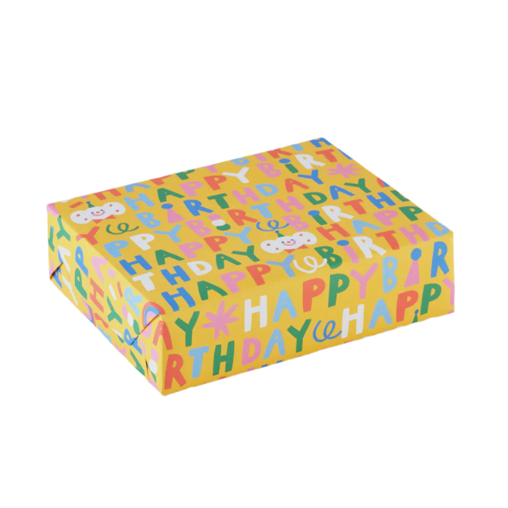 Happy Birthday Colourful Yellow Wrapping Paper by Wrap
