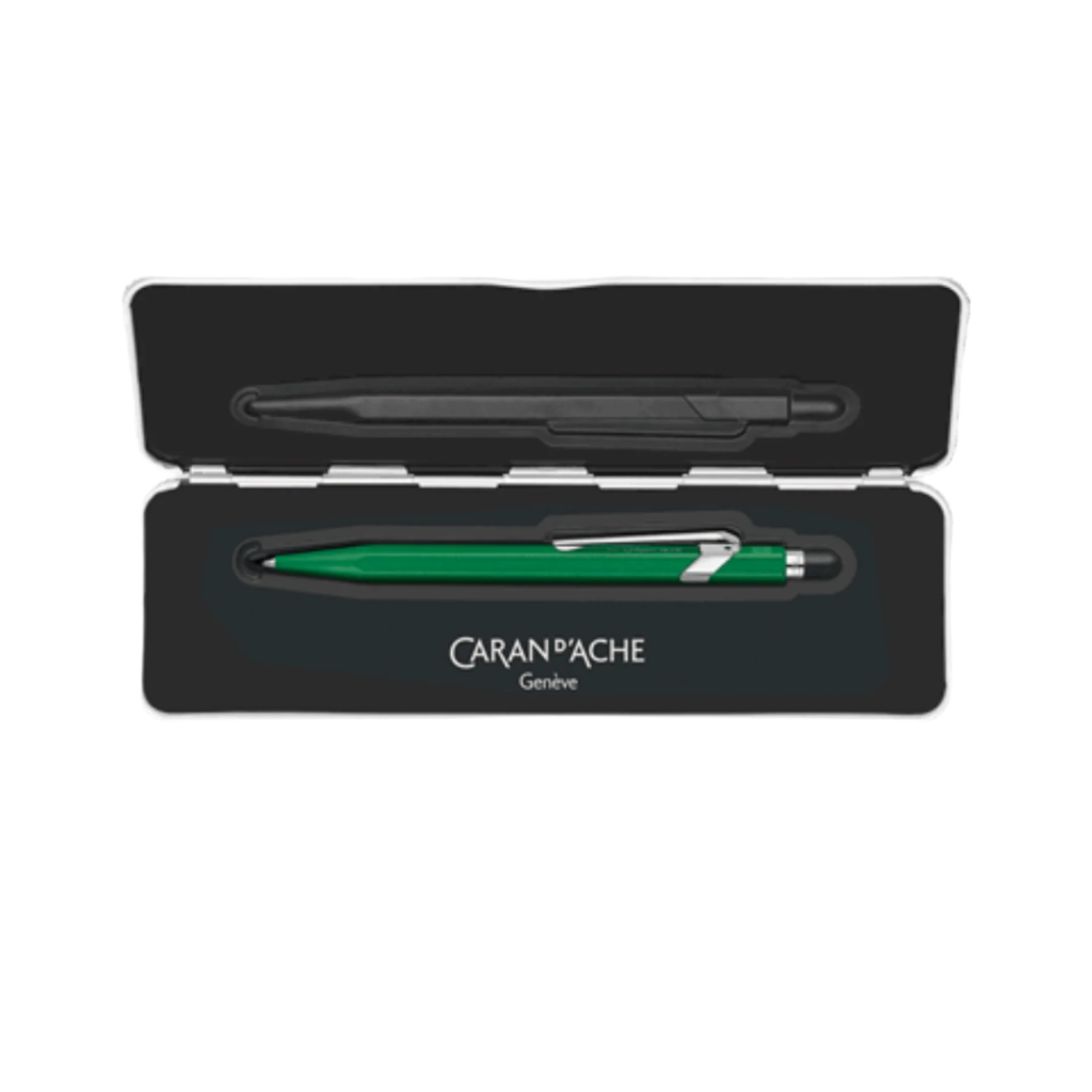caran dache green ballpoint pen in metal case