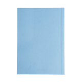 A light blue ribbed notebook or journal with a small debossed logo at the bottom, shown flat against a solid white background.