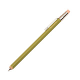 Green pocket pencil with a silver cap on a white background