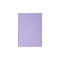 Purple notebook with a logo on a white background