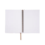 Open notebook with blank pages on a white background