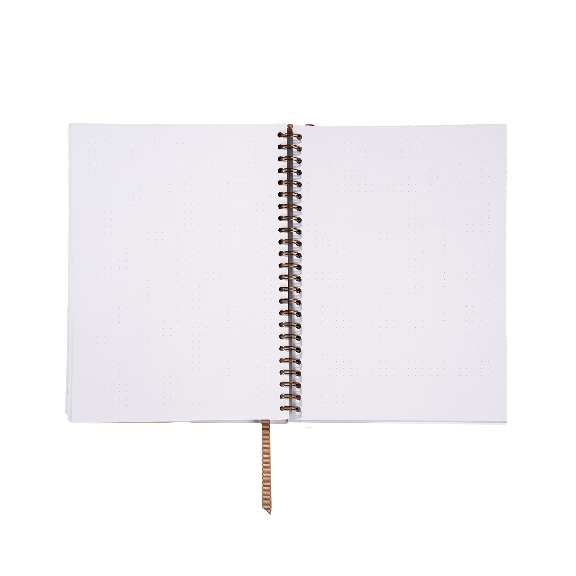 Open notebook with blank pages on a white background
