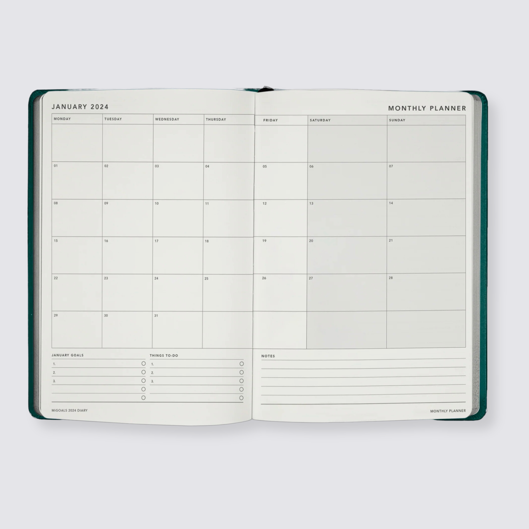 Month at a glance diary page