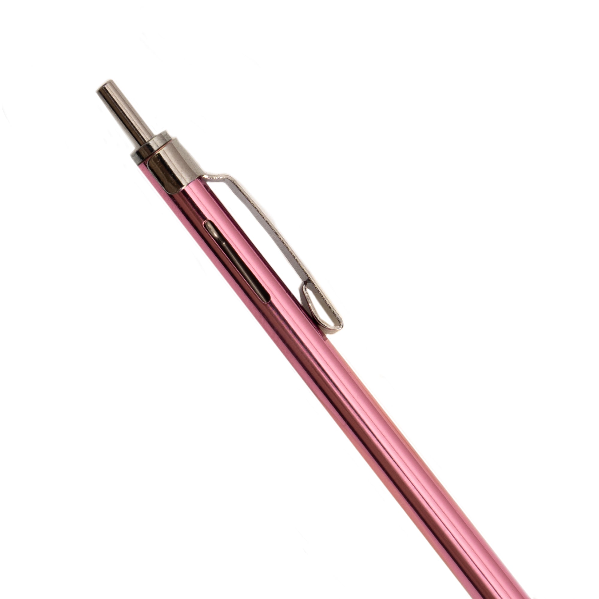 Pink pocket pen on white background