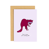 here to steal your cake racoon birthday card
