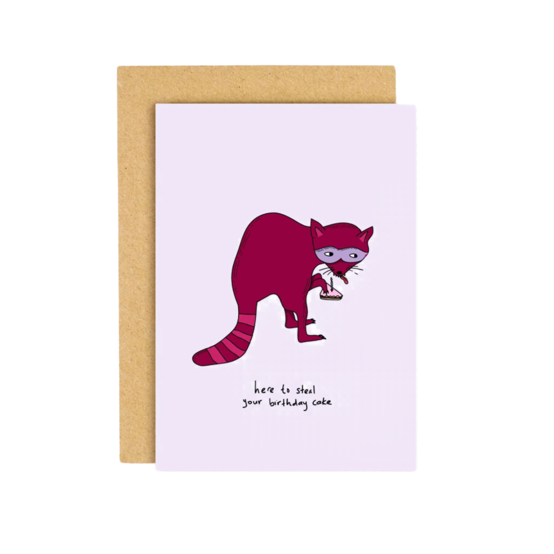 here to steal your cake racoon birthday card