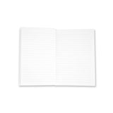 White notebook with a lined ruled pattern on a white background
