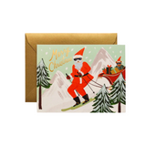 Christmas card skiing santa