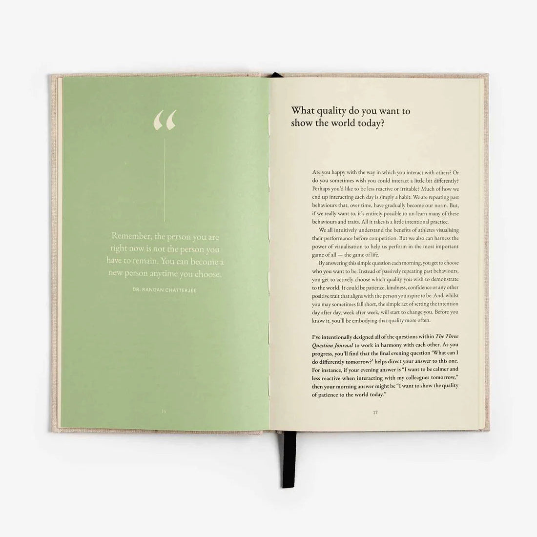 The Three Question Journal in Oat. A prompted for journal writing with a linen cover. 