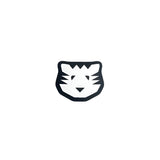 Black and white tiger head logo on a light gray background