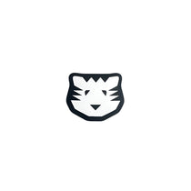 Black and white tiger head logo on a light gray background